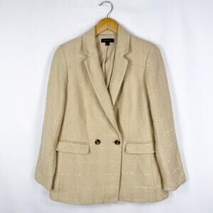Ann Taylor Tweed Double Breasted Blazer Sports Coat Women's 6 Beige Academia